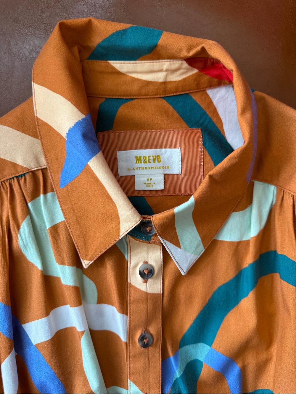 Anthropology Tiered Shirt Dress in Burnt Orange Print - Picture 3 of 3